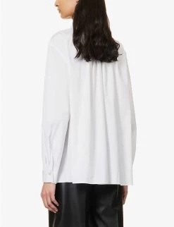 Joseph Orton Tied-neck Long-sleeved Cotton Shirt -Mode Charm Shop R04095294 WHITE ALT03