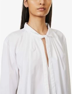 Joseph Orton Tied-neck Long-sleeved Cotton Shirt -Mode Charm Shop R04095294 WHITE ALT04