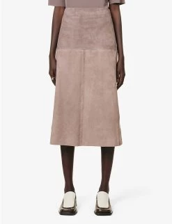 Joseph Sacha Exposed-seam Suede Midi Skirt -Mode Charm Shop R04095408 TRUFFLE ALT02