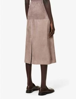 Joseph Sacha Exposed-seam Suede Midi Skirt -Mode Charm Shop R04095408 TRUFFLE ALT03
