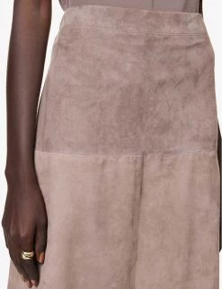 Joseph Sacha Exposed-seam Suede Midi Skirt -Mode Charm Shop R04095408 TRUFFLE ALT04
