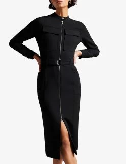 Ted Baker Hattei Zipped Woven Pencil Dress -Mode Charm Shop R04096800 BLACK ALT02