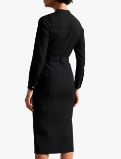 Ted Baker Hattei Zipped Woven Pencil Dress -Mode Charm Shop R04096800 BLACK ALT03