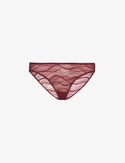 Calvin Klein Striped Semi-sheer Mid-rise Stretch-lace Briefs