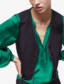 THE KOOPLES V-neck Fitted Wool Waistcoat -Mode Charm Shop R04098260 BLA09 ALT04