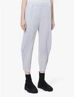 Pleated Elasticated-waist Tapered Mid-rise Woven Trousers -Mode Charm Shop R04100441 10LIGHTGRAY ALT02