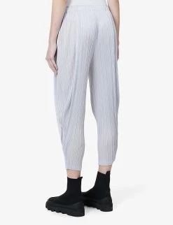 Pleated Elasticated-waist Tapered Mid-rise Woven Trousers -Mode Charm Shop R04100441 10LIGHTGRAY ALT03