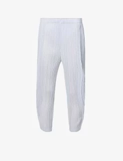 Pleated Elasticated-waist Tapered Mid-rise Woven Trousers