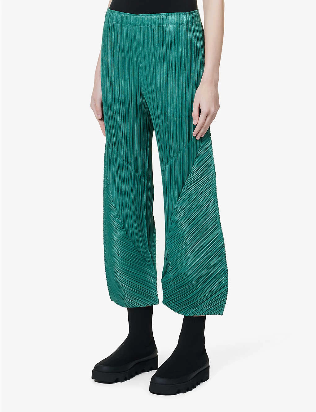 Pleated Elasticated-waist Wide-leg Mid-rise Woven Trousers 5 Pleated Elasticated-waist Wide-leg Mid-rise Woven Trousers - Image 3