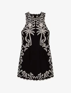 Maje Palm Tree-embroidered Cotton Mini Dress