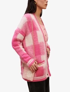 Maje Oversized Checked Jacquard-knit Cardigan 9 Maje Oversized Checked Jacquard-knit Cardigan -Mode Charm Shop R04101688 ROSES ALT02