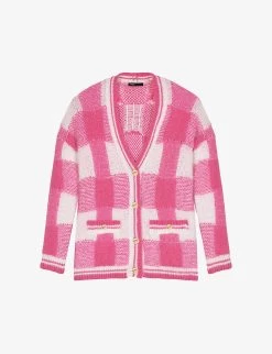 Maje Oversized Checked Jacquard-knit Cardigan