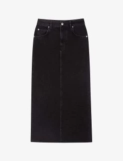 Maje Jextra High-waisted Straight-cut Stretch-denim Midi Skirt