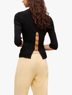 Maje Open-back Stretch-knit Jumper -Mode Charm Shop R04101717 NOIRGRIS ALT02
