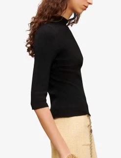Maje Open-back Stretch-knit Jumper -Mode Charm Shop R04101717 NOIRGRIS ALT03