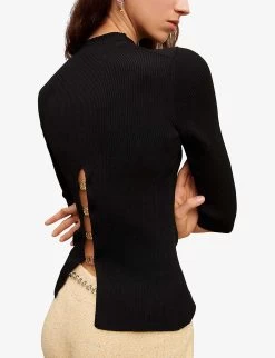 Maje Open-back Stretch-knit Jumper -Mode Charm Shop R04101717 NOIRGRIS ALT04