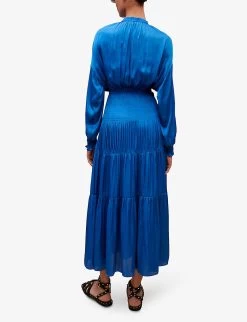 Maje Rovel Smoked Satin Midi Dress -Mode Charm Shop R04101818 BLEUS ALT03