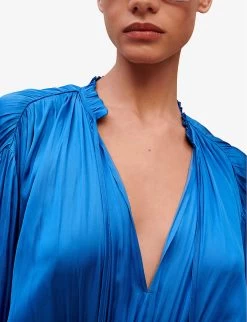 Maje Rovel Smoked Satin Midi Dress -Mode Charm Shop R04101818 BLEUS ALT04