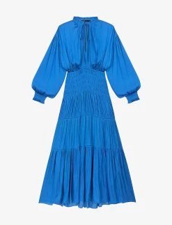 Maje Rovel Smoked Satin Midi Dress