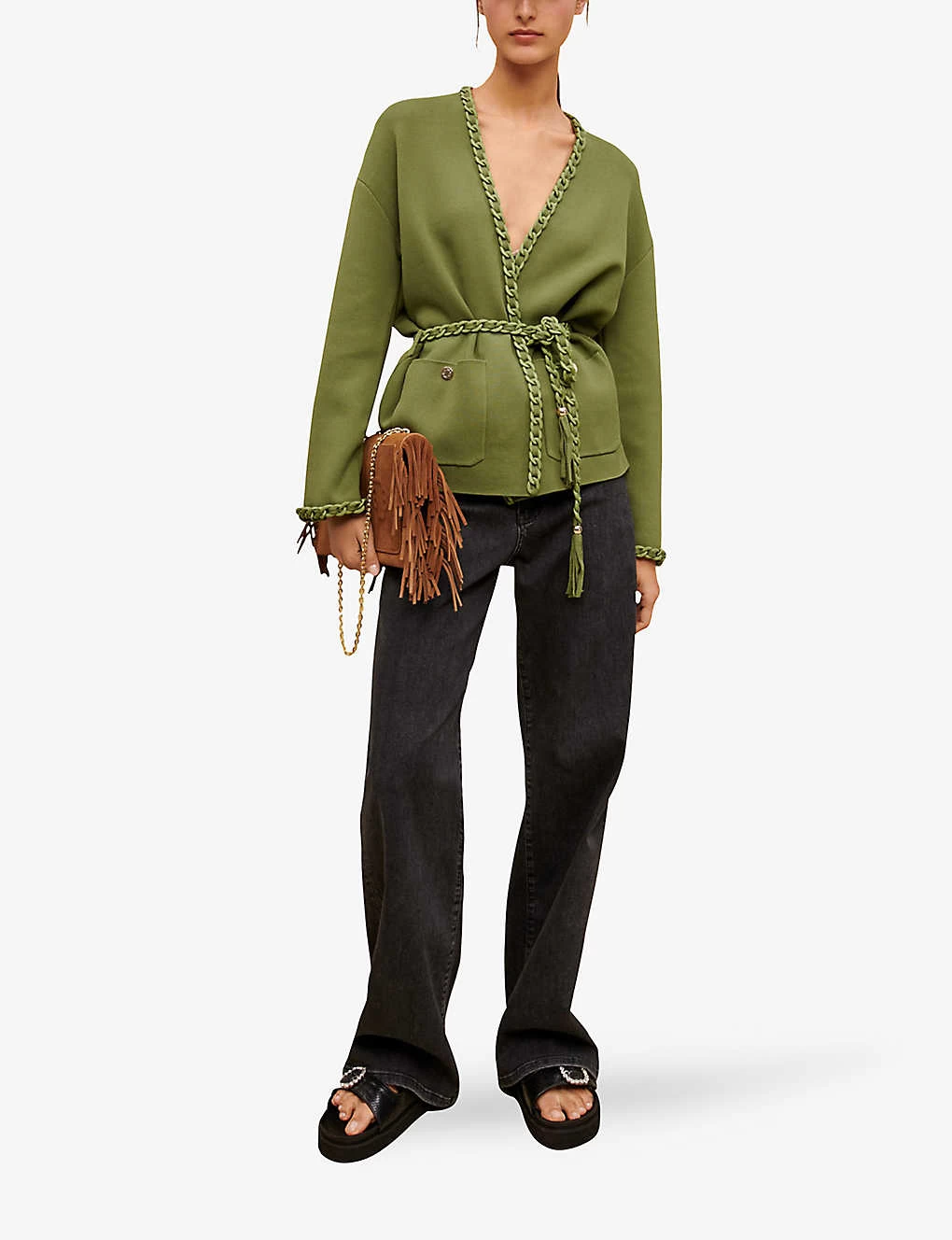 Maje Madeno Chain-trimmed Belted Stretch-woven Cardigan 4 Maje Madeno Chain-trimmed Belted Stretch-woven Cardigan - Image 2