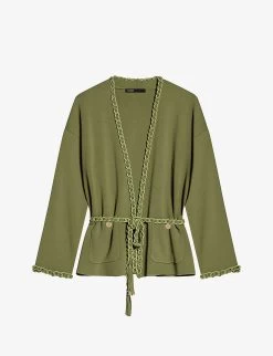 Maje Madeno Chain-trimmed Belted Stretch-woven Cardigan