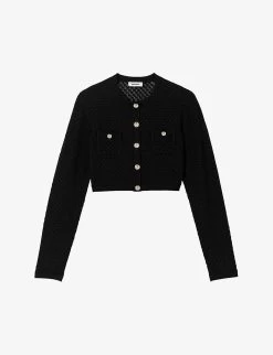 Sandro Auvent Cropped Pointelle Stretch-knit Cardigan
