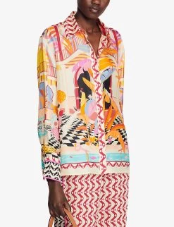 Sandro X Louis Barthélemy Graphic-print Silk Shirt -Mode Charm Shop R04102659 ROSES ALT02