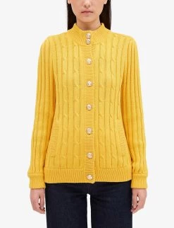 CLAUDIE PIERLOT Buttoned Cable-knit Cotton-blend Cardigan -Mode Charm Shop R04103350 JAUNESORANGES ALT02