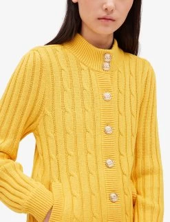 CLAUDIE PIERLOT Buttoned Cable-knit Cotton-blend Cardigan -Mode Charm Shop R04103350 JAUNESORANGES ALT04