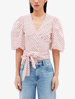 CLAUDIE PIERLOT Bambino Floral-print Wrap-around Cotton Blouse -Mode Charm Shop R04103397 DIVERS ALT02