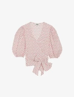 CLAUDIE PIERLOT Bambino Floral-print Wrap-around Cotton Blouse