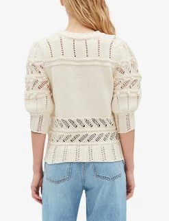 CLAUDIE PIERLOT Meliana Embroidered-motif Cotton-blend Jumper -Mode Charm Shop R04103424 NATURELS ALT03