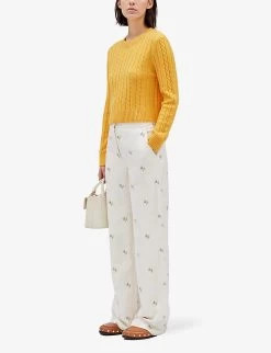 CLAUDIE PIERLOT Mimosa Floral-embroidered Wide-leg Mid-rise Woven Trousers -Mode Charm Shop R04103436 DIVERS ALT04