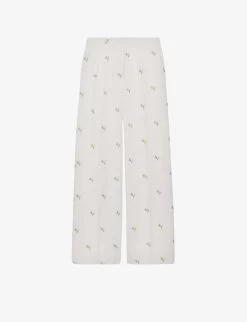 CLAUDIE PIERLOT Mimosa Floral-embroidered Wide-leg Mid-rise Woven Trousers