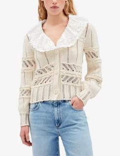 CLAUDIE PIERLOT Madelaine Ruffled-collar Cotton-blend Jumper -Mode Charm Shop R04103438 NATURELS ALT02