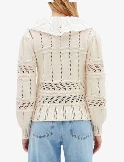 CLAUDIE PIERLOT Madelaine Ruffled-collar Cotton-blend Jumper -Mode Charm Shop R04103438 NATURELS ALT03