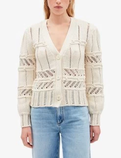 CLAUDIE PIERLOT Madelaine Ruffled-collar Cotton-blend Jumper -Mode Charm Shop R04103438 NATURELS ALT04