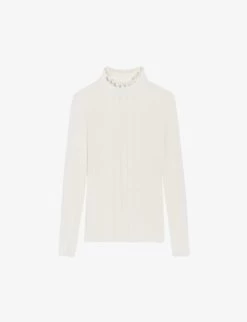 CLAUDIE PIERLOT Ruffled-collar Scroll-pattern Knitted Jumper