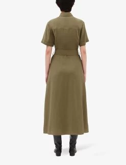 CLAUDIE PIERLOT Repos Belted Woven Midi Shirt Dress -Mode Charm Shop R04105513 VERTS ALT03
