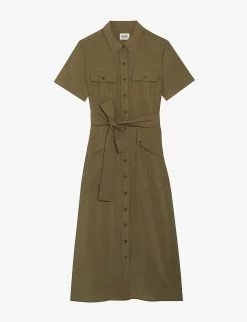 CLAUDIE PIERLOT Repos Belted Woven Midi Shirt Dress