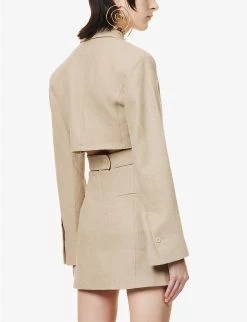 Jacquemus La Robe Cut-out Padded-shoulders Linen Mini Dress -Mode Charm Shop R04107865 BEIGE ALT03
