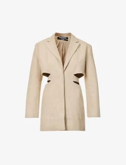 Jacquemus La Robe Cut-out Padded-shoulders Linen Mini Dress