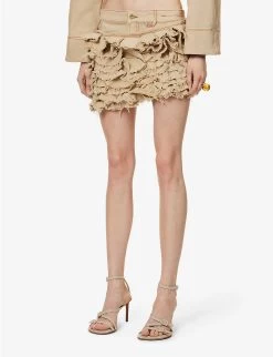 Jacquemus La Jupe De Nîmes Artichaut Ruffled Organic Denim Mini Skirt -Mode Charm Shop R04107879 BEIGETERRACOTTA ALT02