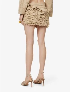 Jacquemus La Jupe De Nîmes Artichaut Ruffled Organic Denim Mini Skirt -Mode Charm Shop R04107879 BEIGETERRACOTTA ALT03