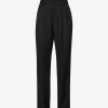 Celia Pleated Straight High-rise Wool Trousers -Mode Charm Shop R04109109 BLACK M