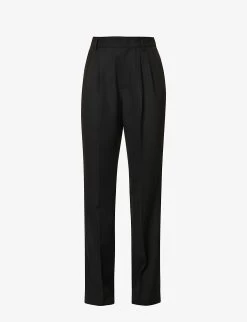Celia Pleated Straight High-rise Wool Trousers
