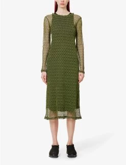 Semi-sheer Fishnet Mesh Maxi Dress -Mode Charm Shop R04109275 GREEN ALT02