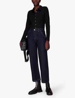 Whistles Ribbed Stretch-woven Shirt -Mode Charm Shop R04110033 BLACK ALT01