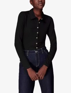 Whistles Ribbed Stretch-woven Shirt -Mode Charm Shop R04110033 BLACK ALT02