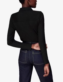 Whistles Ribbed Stretch-woven Shirt -Mode Charm Shop R04110033 BLACK ALT03